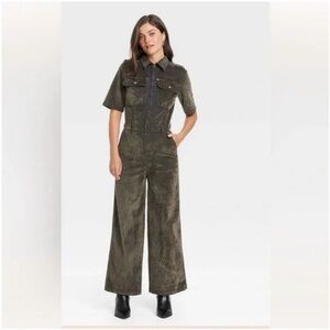 Universal Thread Dark Olive Flocked Denim Jumpsuit NWOT
